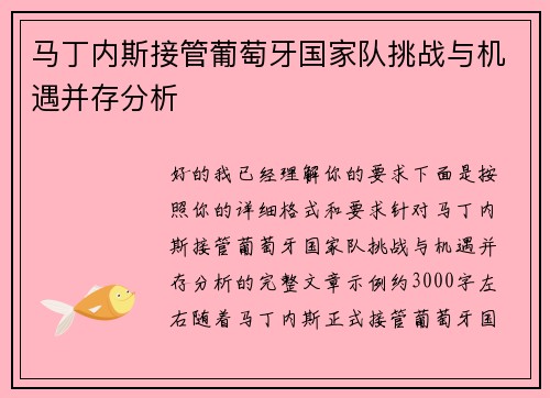 马丁内斯接管葡萄牙国家队挑战与机遇并存分析
